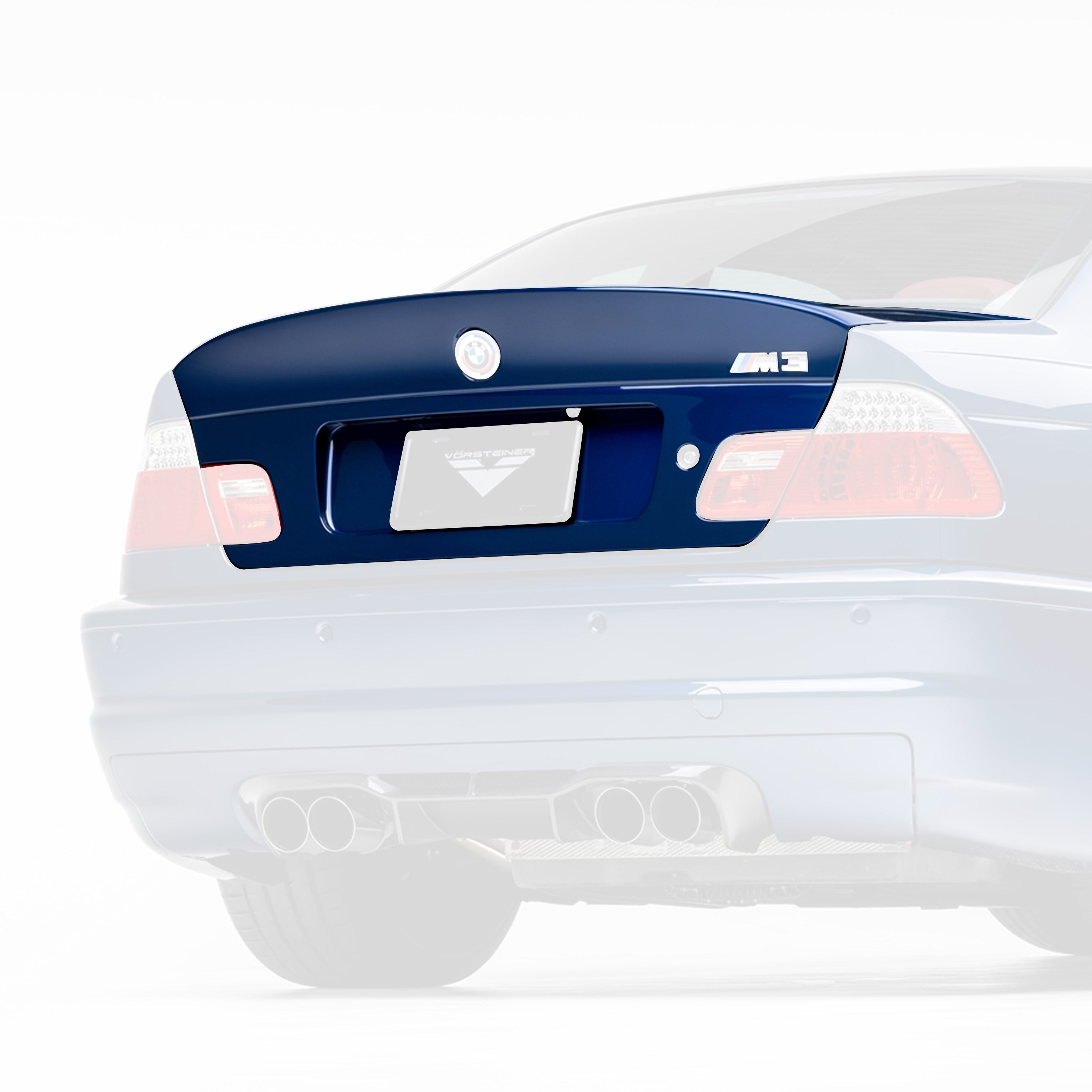 V-CSL bootlid on E46 M3, faded rear view highlighting trunk lid