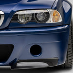 E46 M3 V-CSL bumper with carbon splitter, straight-on detail