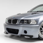 V-CSL front bumper on silver BMW E46 M3, front 3/4 view