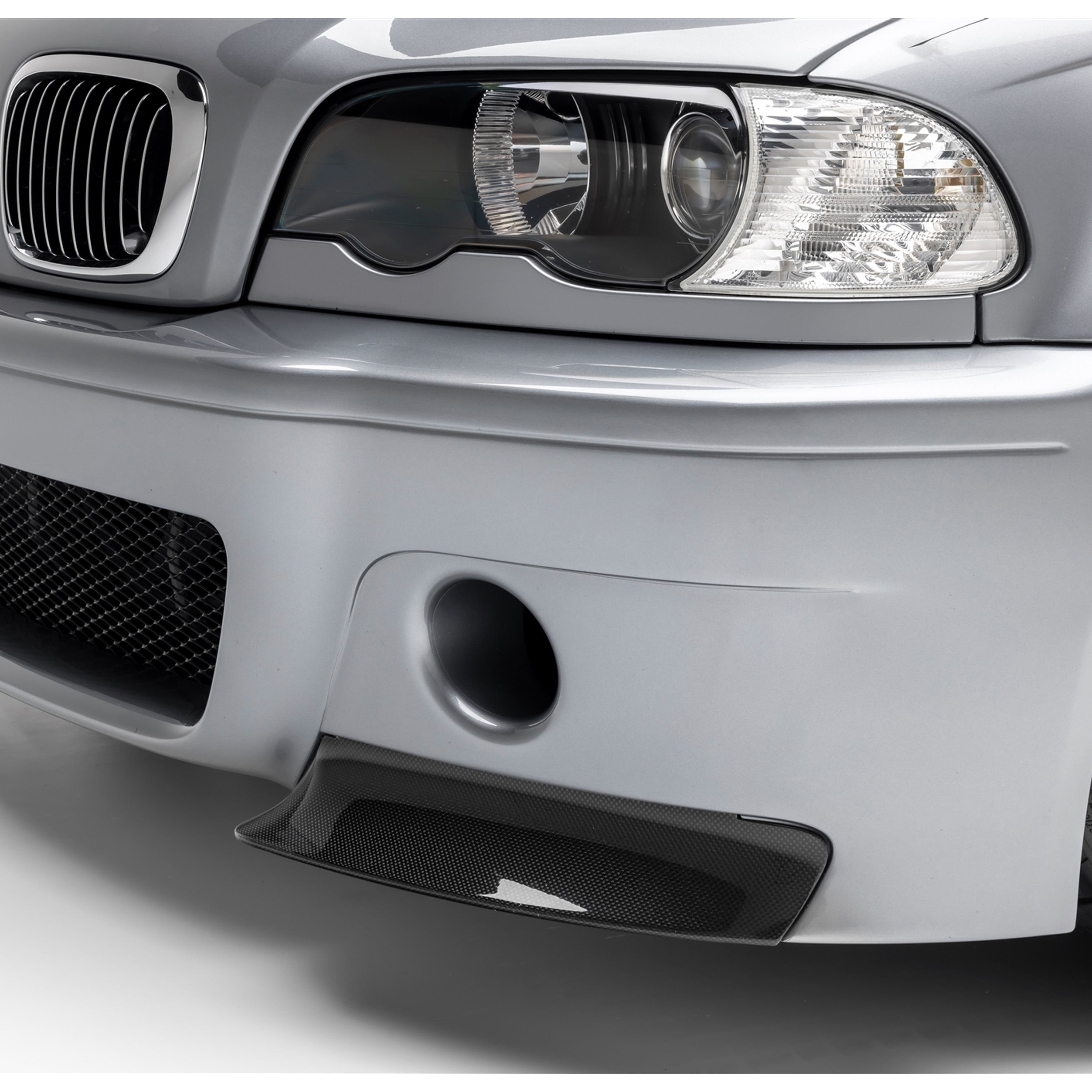 V-CSL bumper intakes and splitter on E46 M3, close-up