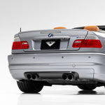 Carbon V-CSL rear diffuser on silver BMW E46 M3, rear 3/4 view