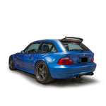 Blue BMW Z3 M Coupe with roof spoiler, rear 3/4 view