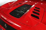 wide view of Capistro Primed Top / Clear Gloss Bottom Carbon and Glass Bonnet Raw for Ferrari 458 Spider 2011-2015 fitted inside a car