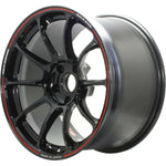 A front view of Volk Racing ZE40 Wheel 18x9.5 5x120 19mm Black Red with white background