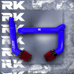 A top view of RK TUNES FRONT MOUNT INTAKES FOR G80 | G82 | G83 | G87 M2 | M3 | M4 | S58 2020+ in blue with red air filters