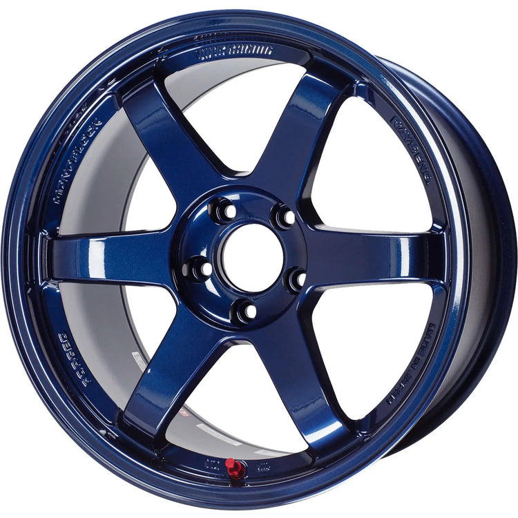 A front view of Volk Racing TE37SL Wheel 18x9.5 5x120 38mm Mag Blue with white background