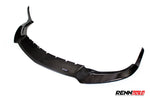 RennTech carbon fiber front splitter for the C192 AMG GT from a high three-quarter angle, end plates raised