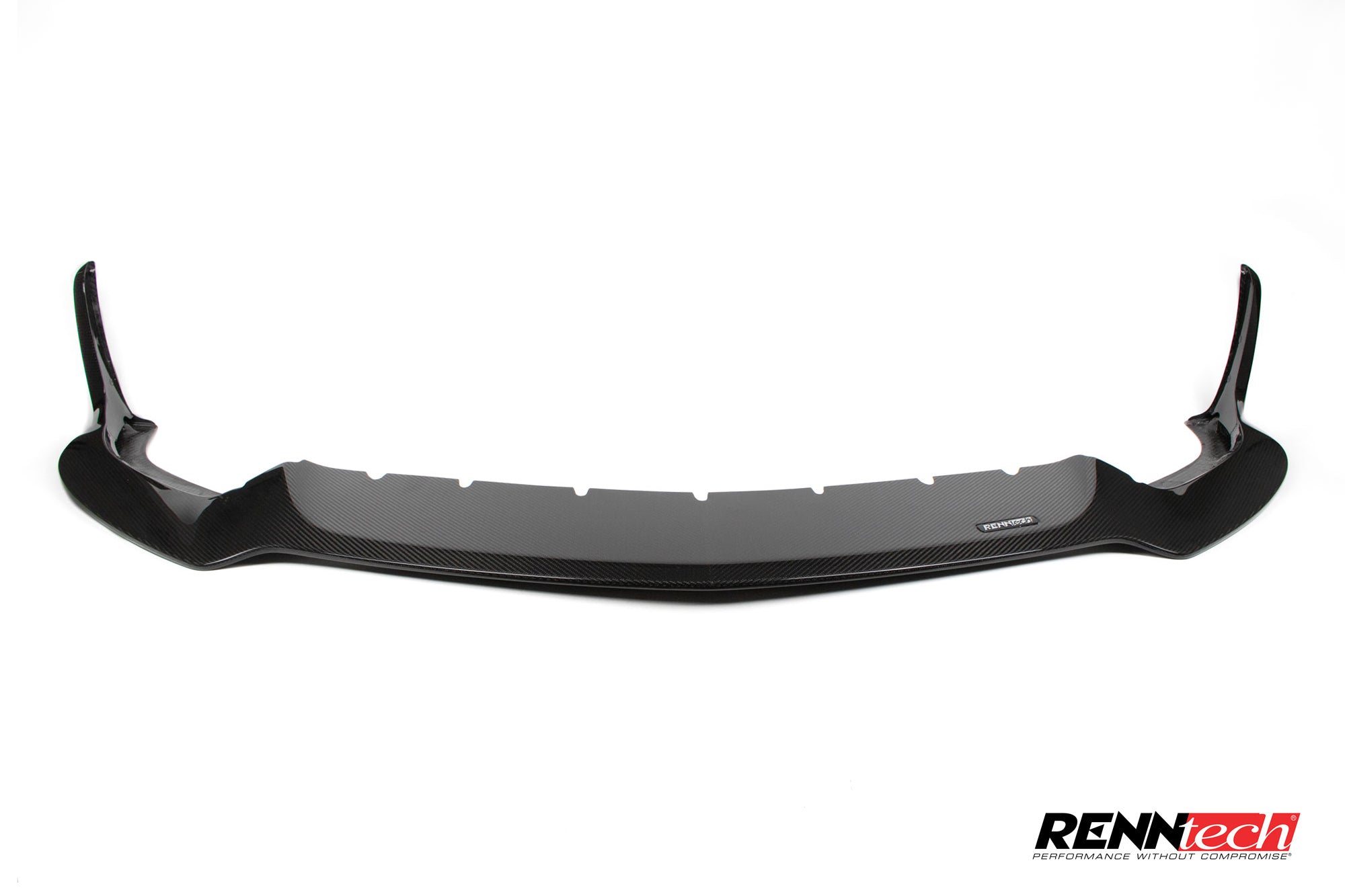 RennTech C192 front splitter shot straight on from the front, gloss carbon weave across the lip