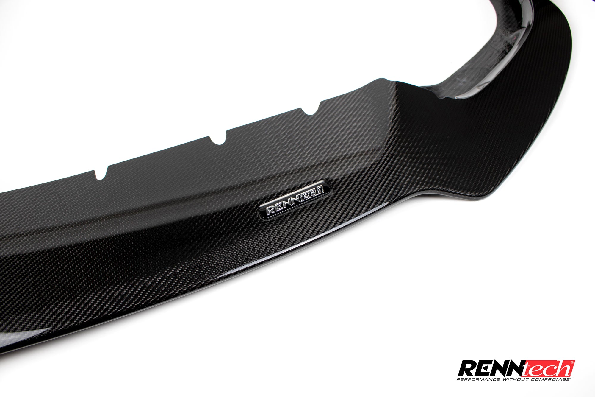 Detail of the pre-preg carbon weave and RennTech marking near the splitter corner
