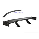 A front view of APR Performance GTC-500 Carbon Fiber Adjustable Wing for Chevrolet Corvette C8 / C8 Z06 2020+ with white background and it shows that it includes spoiler delete as well