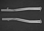wide view of Capristo Exhaust Middle Silencer Replacement Pipes for Bentley Continental GT Speed W12 2012-2014 with black background