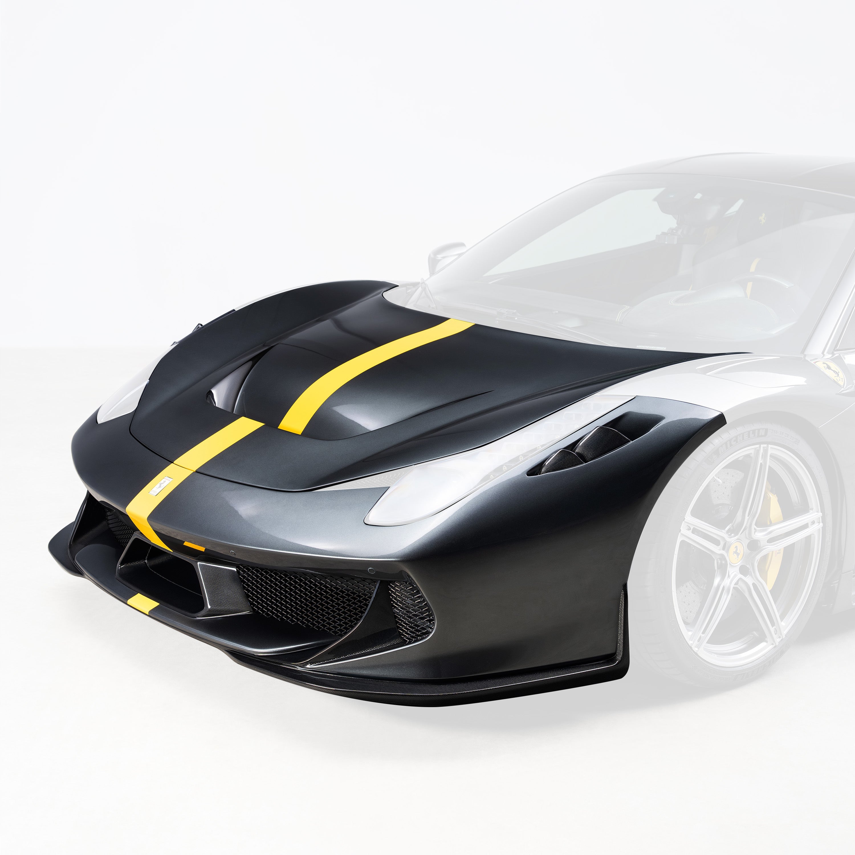 Ferrari 458 CTR front package, faded view highlighting carbon parts