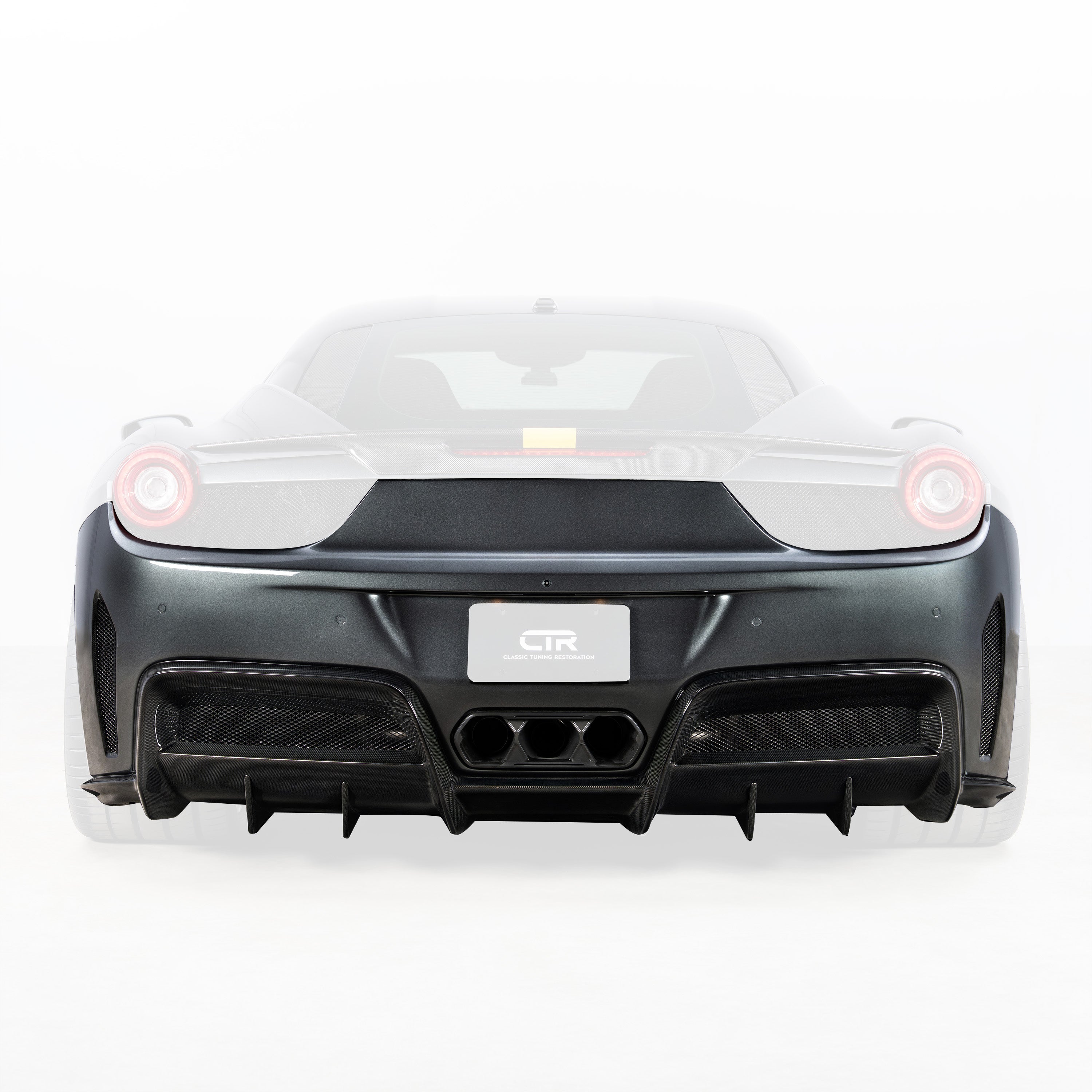 458 CTR rear package, faded straight rear view