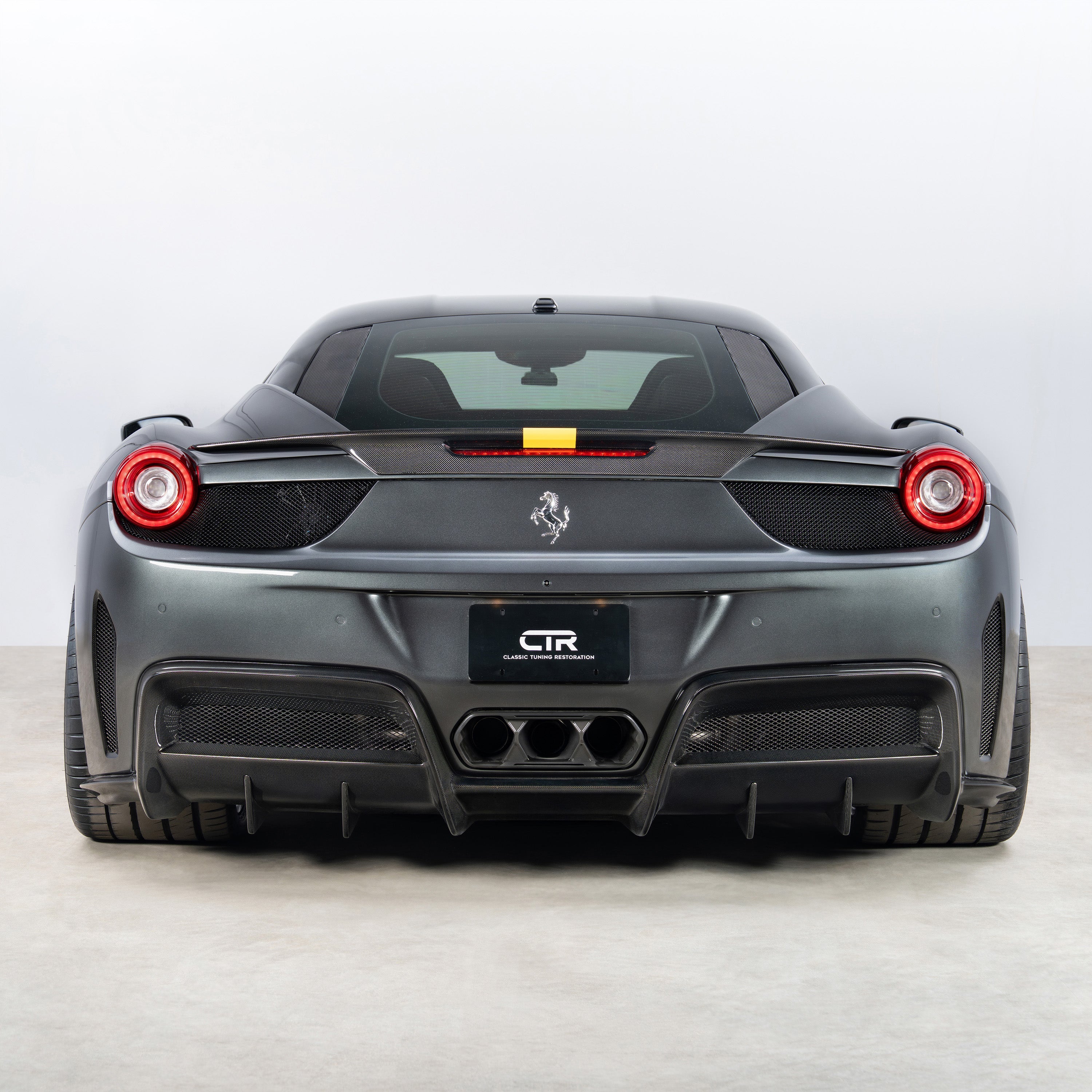 Ferrari 458 with CTR decklid spoiler, straight rear view