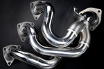close view of Capristo Performance Headers for Porsche 718 GT4RS 2021-2025 with black background