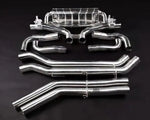 wide view of Capristo Exhaust OEM Tips Valved Exhaust w/ Middle Silencer Spare Audi SQ8 2020-2023 with black background
