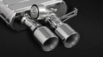 wide view of Capristo Exhaust ECE Valved Mufflers w/ Stainless Steel Tips for BMW 550i F10 2010-2017 with black background