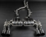 wide view of Capristo Exhaust OE Acutators Valved Exhaust w/ Mid-Silencer & Wicrom Tips for BMW M2 Competition / CS F87 2018–2021 with black background