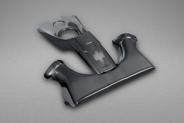 close view of Capistro Carbon Airbox and Lock Cover set (Matte) for Ferrari 488 GTB / GTS 2015-2019 with white background