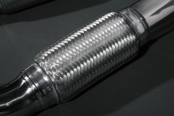 close view of Capristo Cat Delete Pipes for Ferrari 430 Scuderia / 16M 2007-2009 with black background