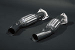wide view of Capristo Cat Delete Pipes (for OEM) for Ferrari 430 Scuderia / 16M 2007-2009 with black background