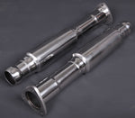 wide view of Capristo Secondary Cat Delete Pipes for Aston Martin V12 Vantage 2022+ with black background