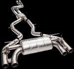 A front view of IPE SS Cat-Back Exhaust System for BMW M2 Competition (F87N - S55) 2018-2021 with black background