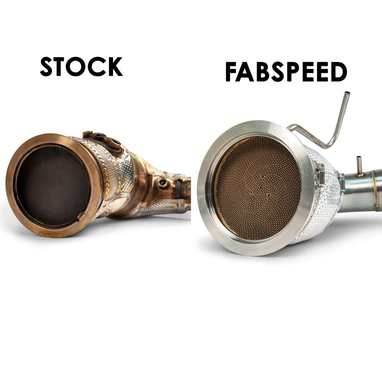 Factory and Fabspeed Cayenne catalyst faces compared