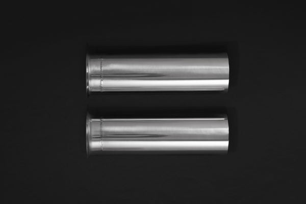 wide top view of Capristo Exhaust Valved Dual Mufflers (for OE Valves) for Mercedes AMG G63 (W465) 2024-2025 with black background