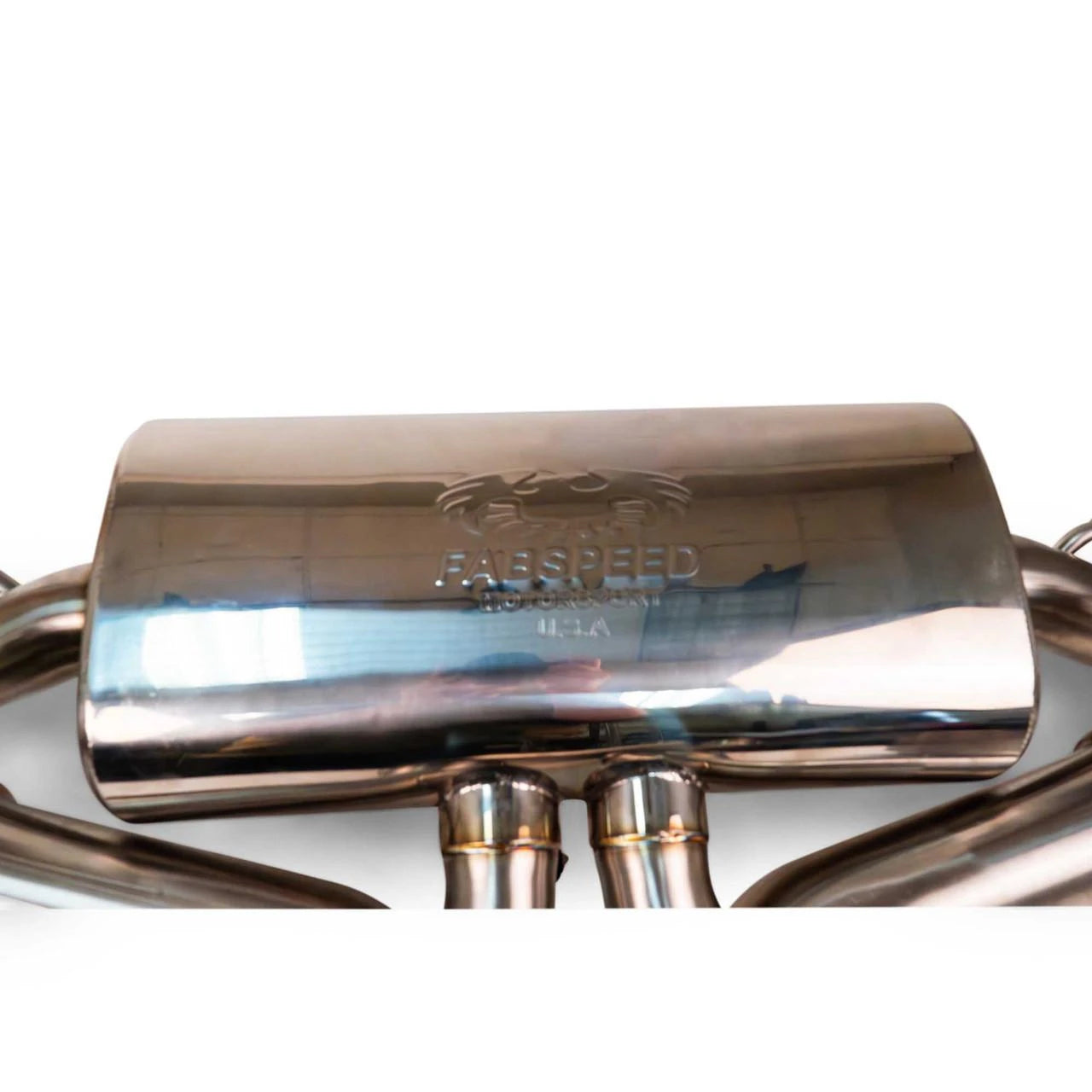 Muffler can with outlets on the Fabspeed Cayenne E3 Maxflo exhaust
