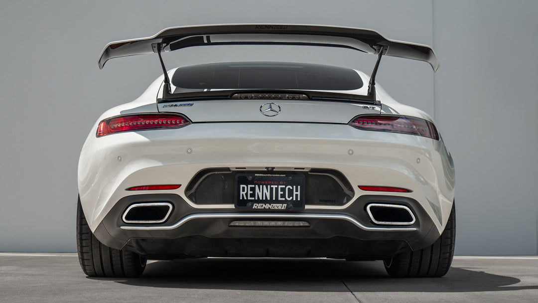White AMG GT car rear view with the bumperette delete fitted - Carbon Bumperette Delete for the 2016-2021 AMG GT