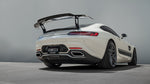 Rear of the white AMG GT car showing the bumperette delete and wing - Carbon Bumperette Delete for the 2016-2021 AMG GT