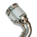 Fabspeed Cayenne E3 sport cat with heat shield, angled view