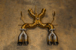 Valvetronic Designs F1 Exhaust McLaren 650S / MP4-12C manufacturer gallery: gold-colored rear exhaust assembly with four outlet tips