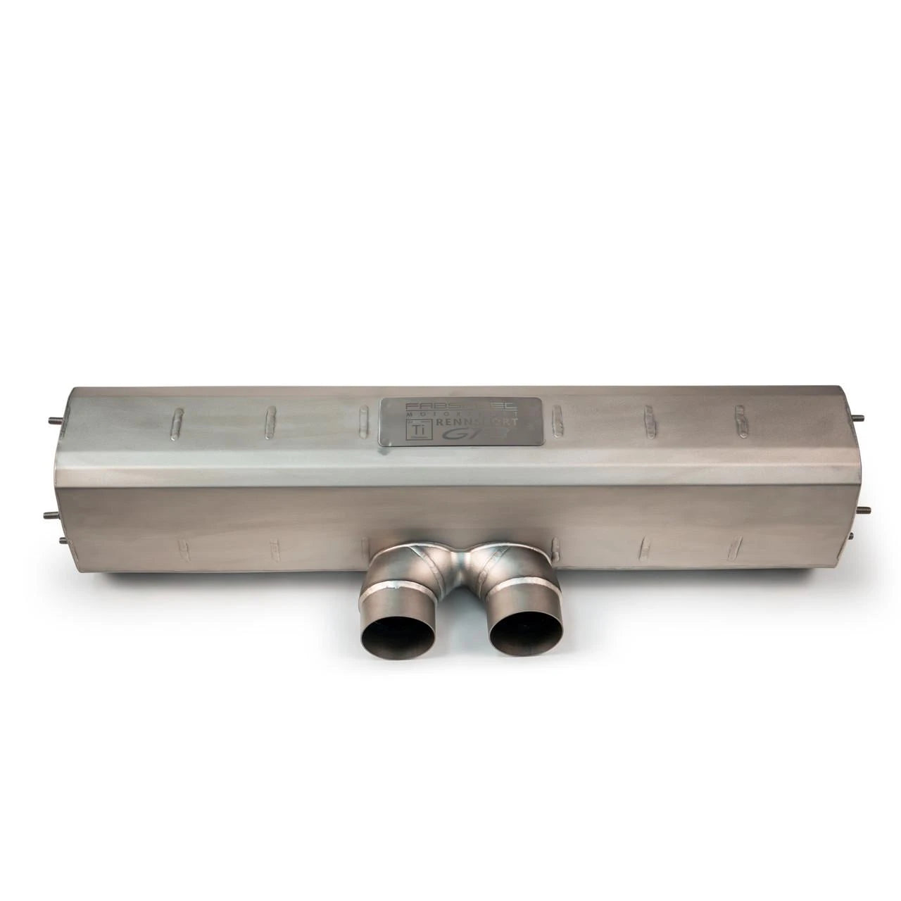 Fabspeed GT3 titanium center muffler, front view of the outlets