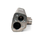 End view of the titanium center muffler for the Porsche GT3