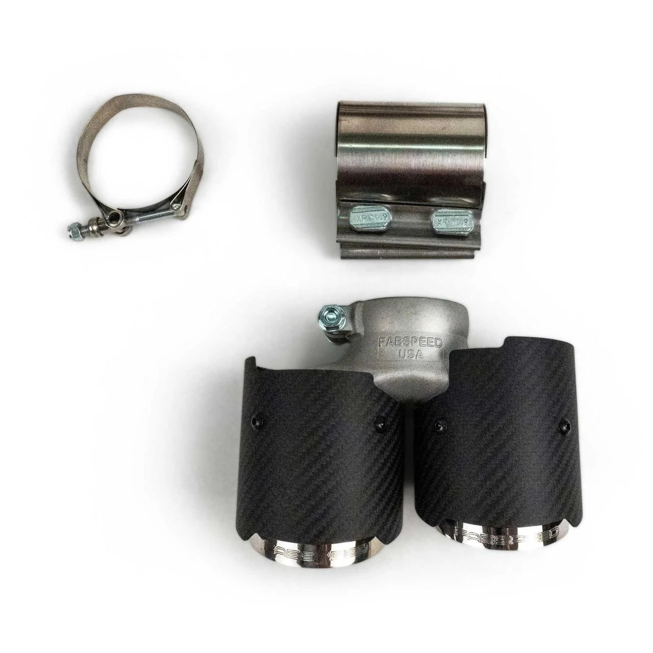 Carbon fiber tip pair with clamp and sleeve for the 991.2 bypass