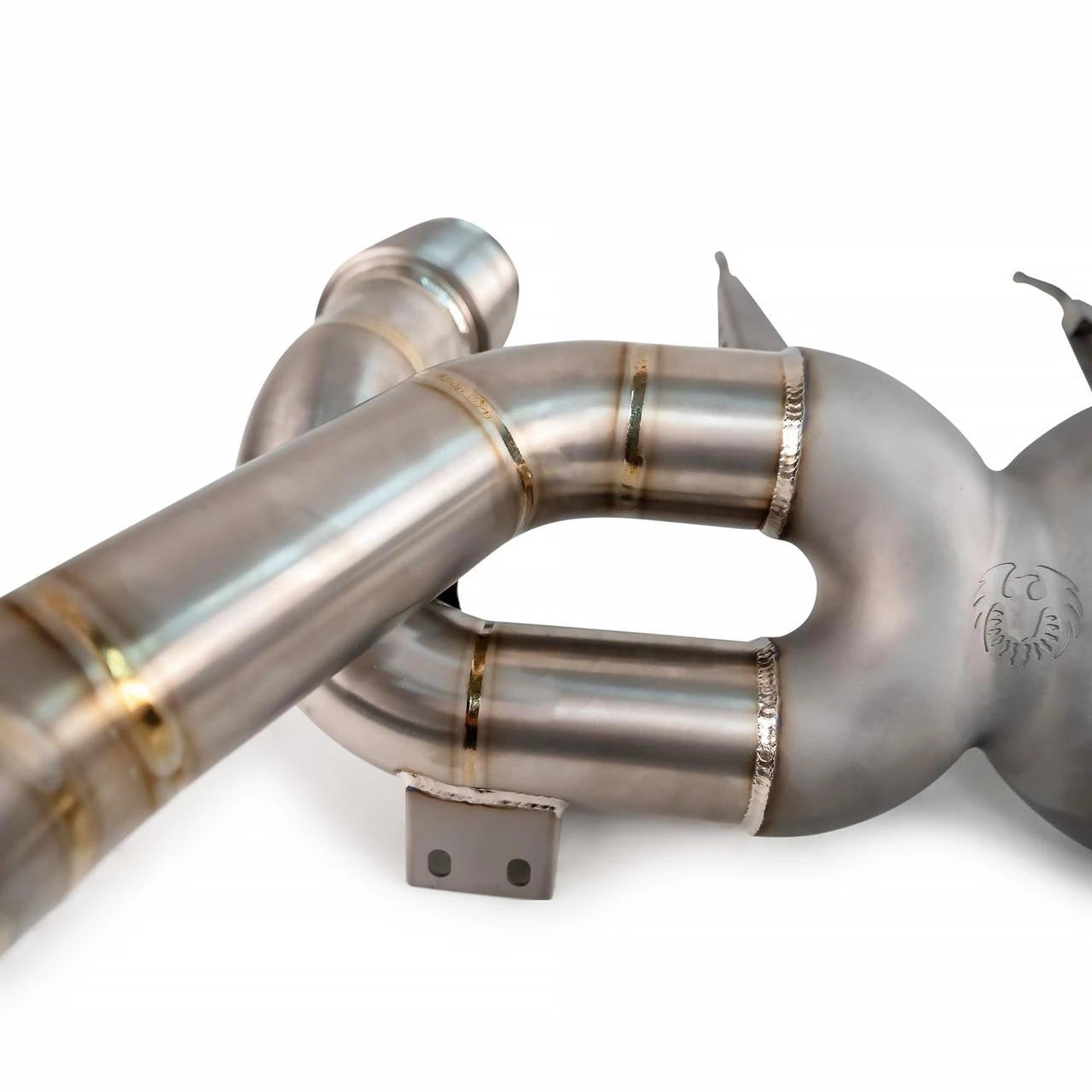 Mandrel-bent titanium X-junction of the Fabspeed 720S exhaust, left angle