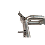 Outlet and hanger rod on the F8 titanium X-pipe, side view