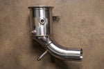 Valvetronic Designs 400 Cell Downpipes Porsche 992 Turbo / S manufacturer gallery: single downpipe side profile with a sensor port above the bend