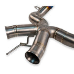 Fabspeed 650S Supreme titanium X-pipe outlet and hanger detail