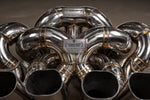 Valvetronic Designs F1 Exhaust Bugatti Chiron Pur Sport manufacturer gallery: outer outlet openings and central identification plate close-up