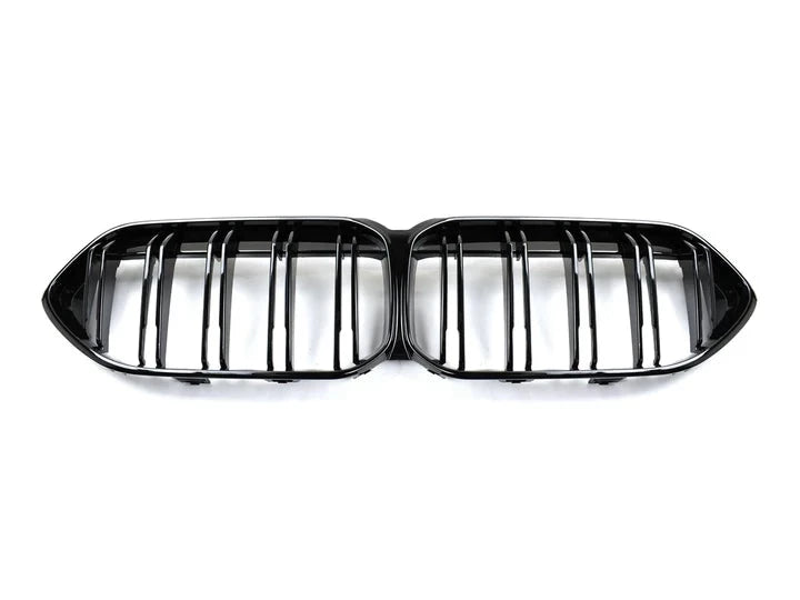 A front view of  AUTOTECKNIC PAINTED GLAZING BLACK DUAL-SLAT FRONT GRILLE - BMW F44 2-SERIES GRAN COUPE 2019+ with white background