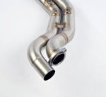 top close view of Supersprint Centre exhaust Twin Pipe - Non-Resonated for BMW E46 M3 3.2i Coupé/Cabrio 2001-2006 (Ø63,5mm - Dual Pipe) with white background