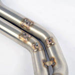 close view of Supersprint Centre exhaust Twin Pipe - Non-Resonated for BMW E46 M3 3.2i Coupé/Cabrio 2001-2006 (Ø63,5mm - Dual Pipe) with white background
