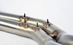 close side view of Supersprint Centre exhaust Twin Pipe - Non-Resonated for BMW E46 M3 3.2i Coupé/Cabrio 2001-2006 (Ø63,5mm - Dual Pipe) with white background