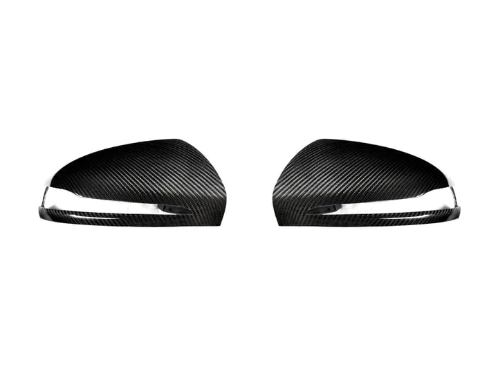 A front view of AUTOTECKNIC REPLACEMENT VERSION II DRY CARBON MIRROR COVERS - MERCEDES-BENZ AMG GT50 | GT53 | GT63 2018+ with white background