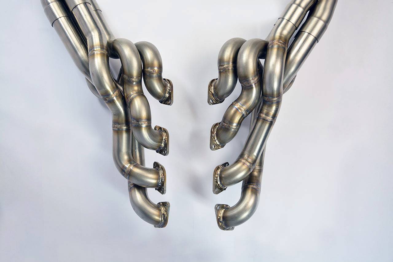close top view of Supersprint Right & Left Manifold for BMW E90 M3 2007-2011 T304 Stainless Steel with white background
