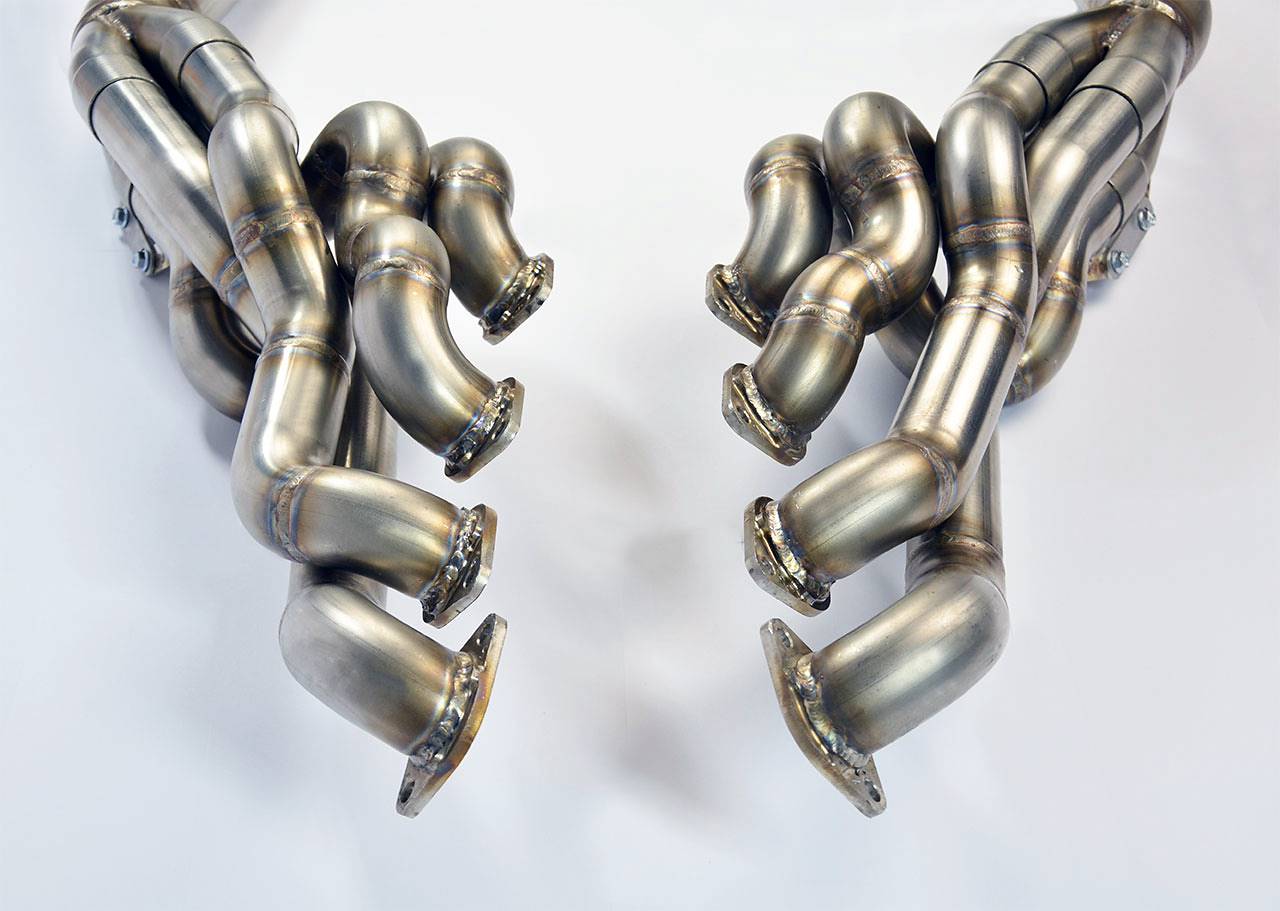 close front view of Supersprint Right & Left Manifold for BMW E90 M3 2007-2011 T304 Stainless Steel with white background