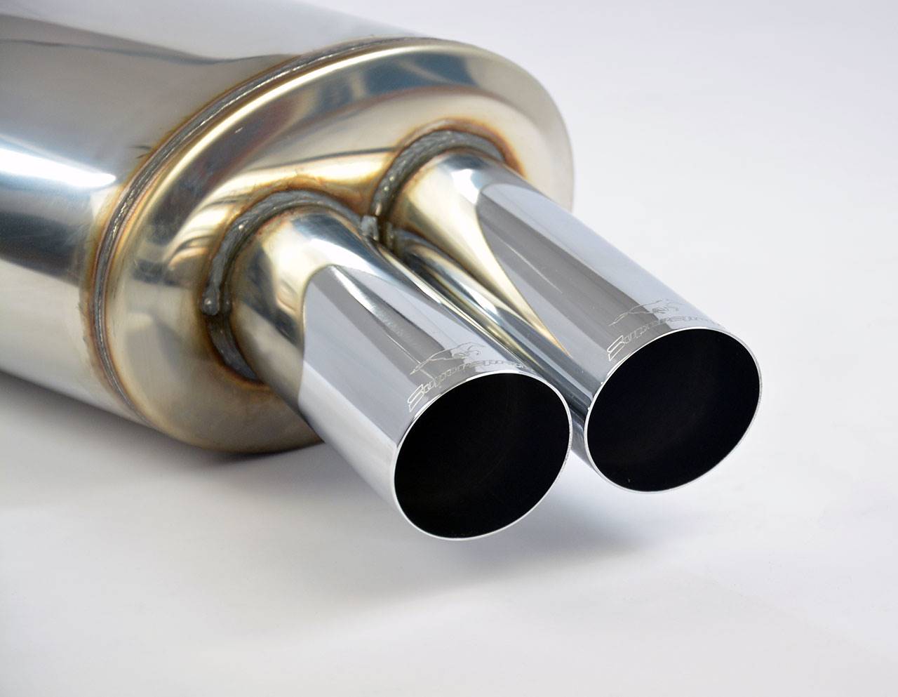 close front view of Supersprint Rear exhaust OO76 for BMW E30 - S50 / S52 engine conversion 1995-1999 with white background